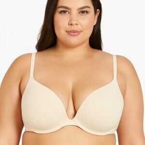 Cacique Lane Bryant Bra 46C Off White Cream Boost Plunge Underwire Padded